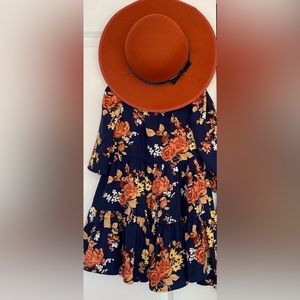 Janie & Jack Floral Ruffle Hem Dress with Wide Brim Hat Fall Photos Size 6 NWT